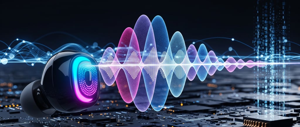 uma forma de onda sonora com fones de ouvido Bluetooth