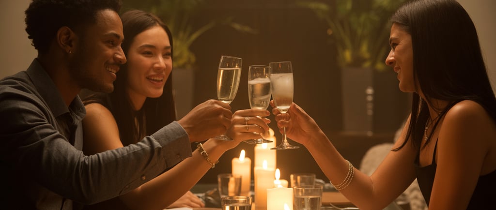 a group of people toasting with champagne flutes