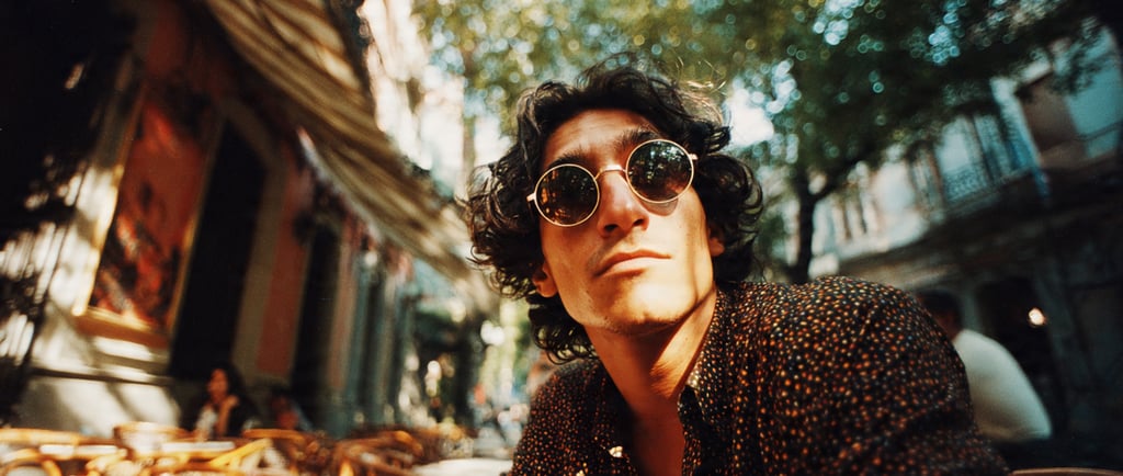 Café literario en Barrio Lastarria Santiago de Chile con persona usando lentes redondos 