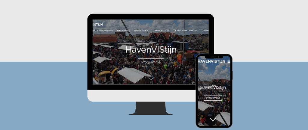 Een computer en mobiele telefoon op de Home-pagina van het HavenVIStijn