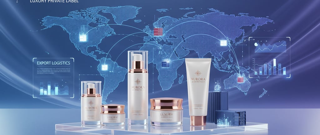 Private label cosmetic manufacturing and global export concept