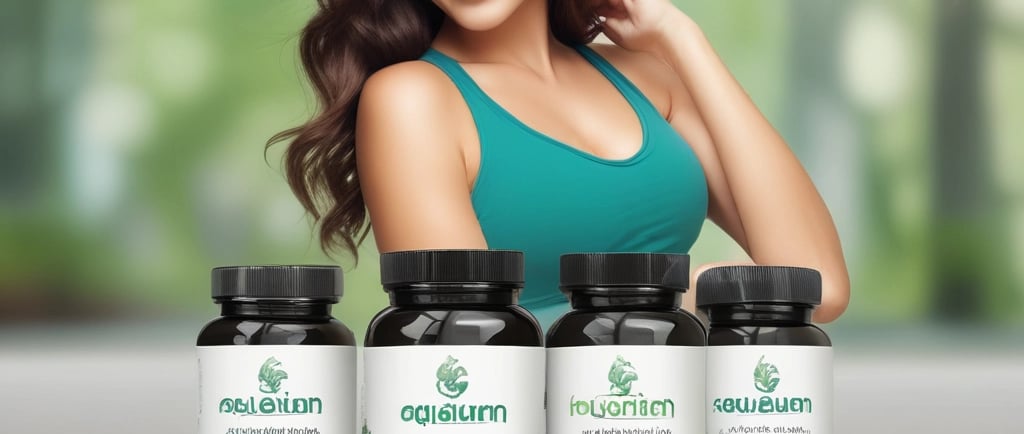 a woman with a green leafy plant in front of a green background