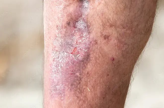 a man with a large bruise on his leg