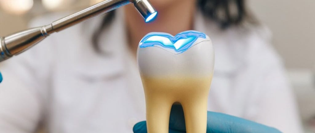 a image showing teeth being cured with laser light after filling