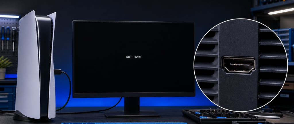 PS5 showing a steady white light and black screen caused by a damaged HDMI port