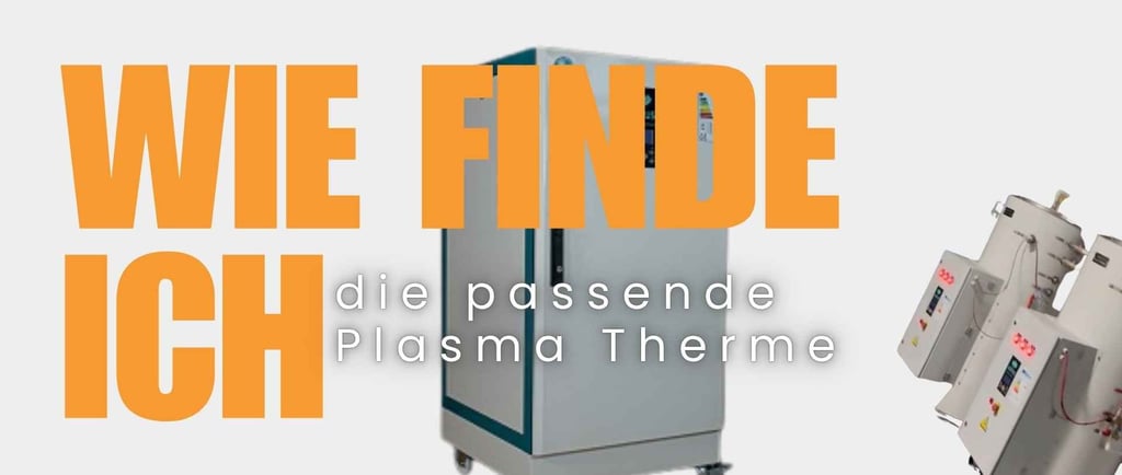 Banner mit V Serie und S Serie der PlasmaThermen von Utet Lotus. Schrift Wie finde ich die passende Plasma Therme