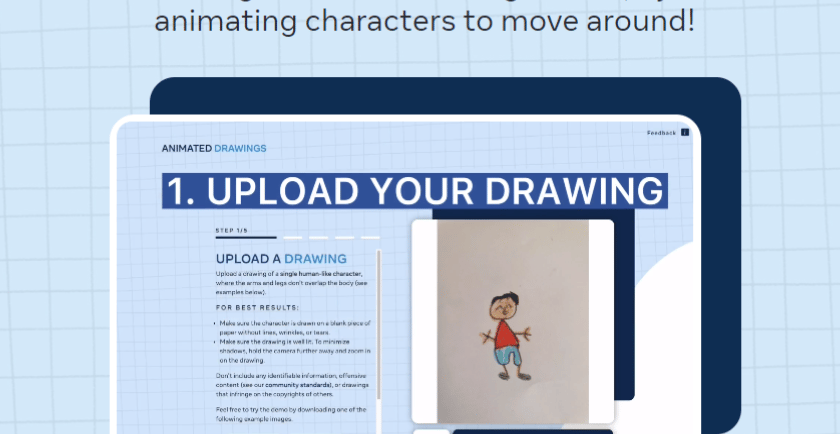 una captura de la página de inicio de Animated Drawings