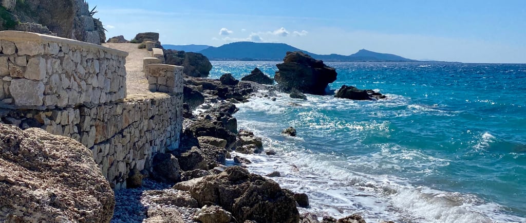rhodes town coastline with waves and walking path