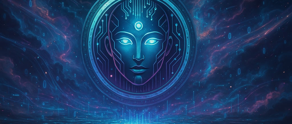 Futuristic AI emblem with glowing circuitry, cosmic background, and digital elements representing PersonAI.