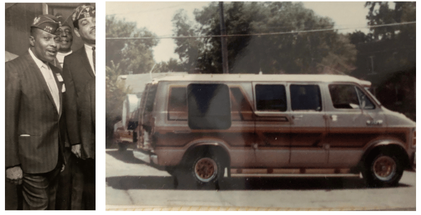 My granddad with fellow Army vets and one of his beloved vans.)