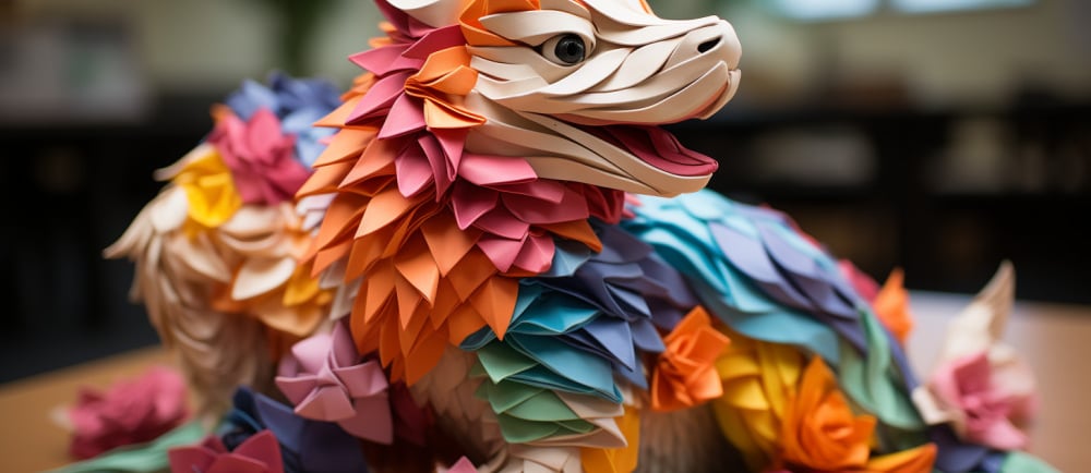 Un drago fatto con gli origami 