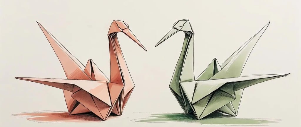 Due origai di due gru disegnate