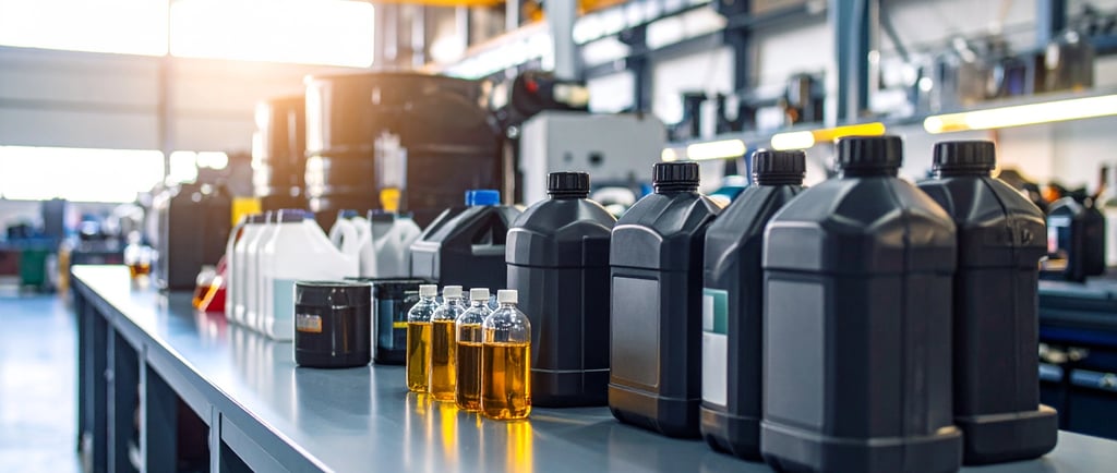 Bancada com produtos químicos automotivos 