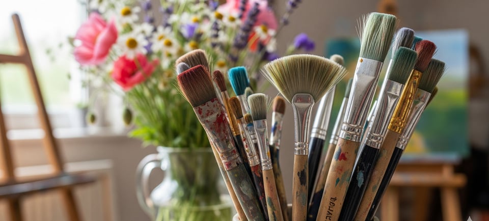 angled paintbrush for painting flowers close up