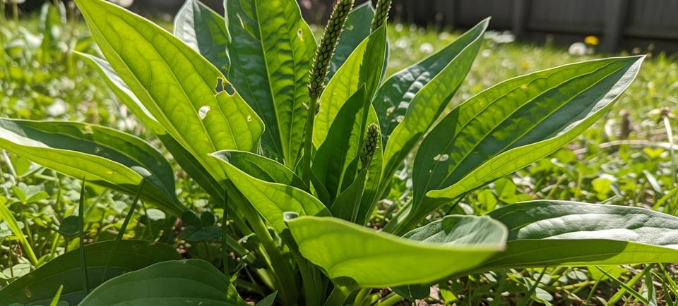 broadleaf plantain in the summer sun