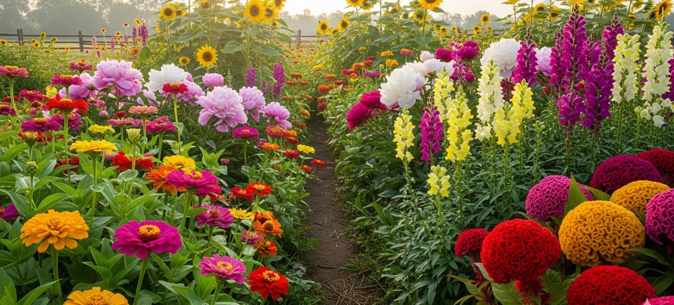 garden of profitable flowers and plants