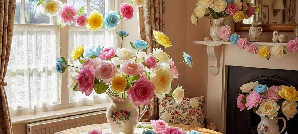 crepe paper flower bouquet display