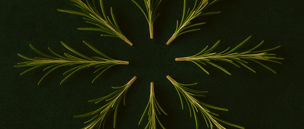 rosemary sprigs on a green background