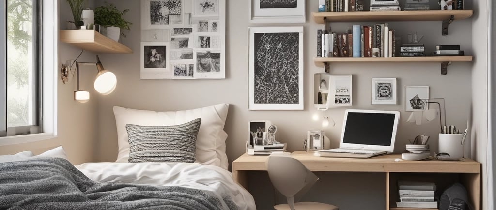 brown wooden desk with computer set