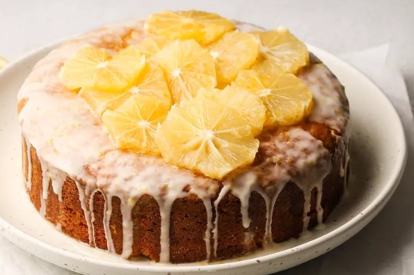 a cake with lemonade and lemonade on a plate