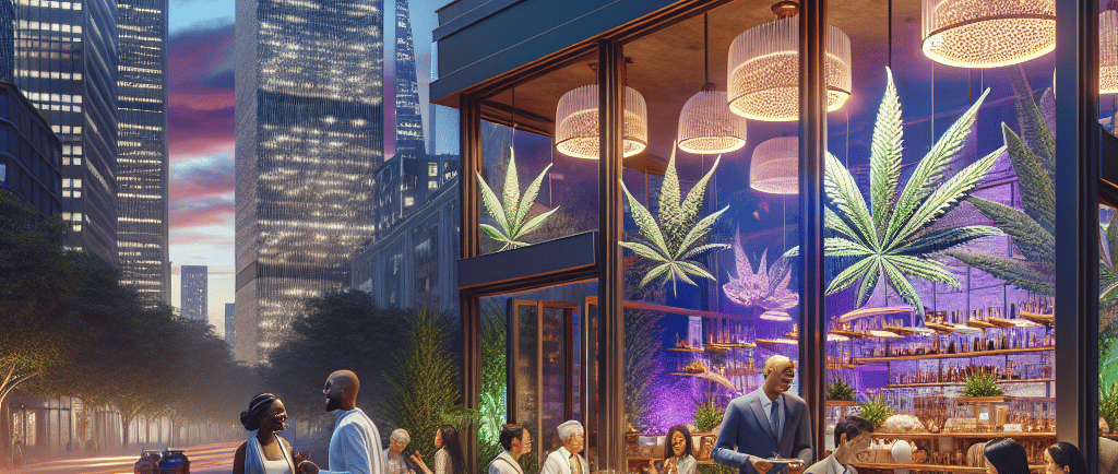 a restaurant with a large window that has a view of a city street