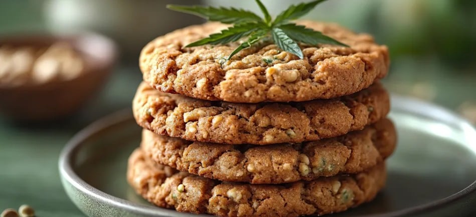 a stack of cookies with a marijuana leaf on top