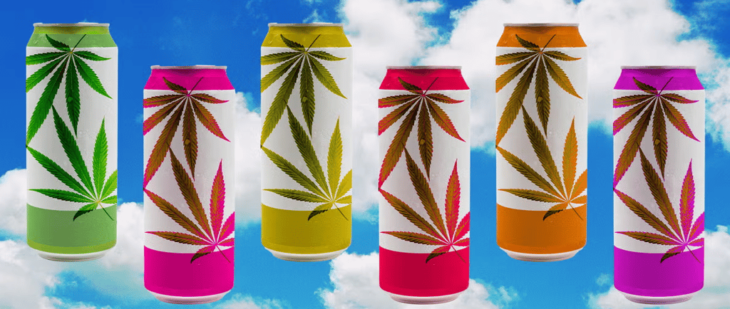 a row of four cans of cannabis cannabis