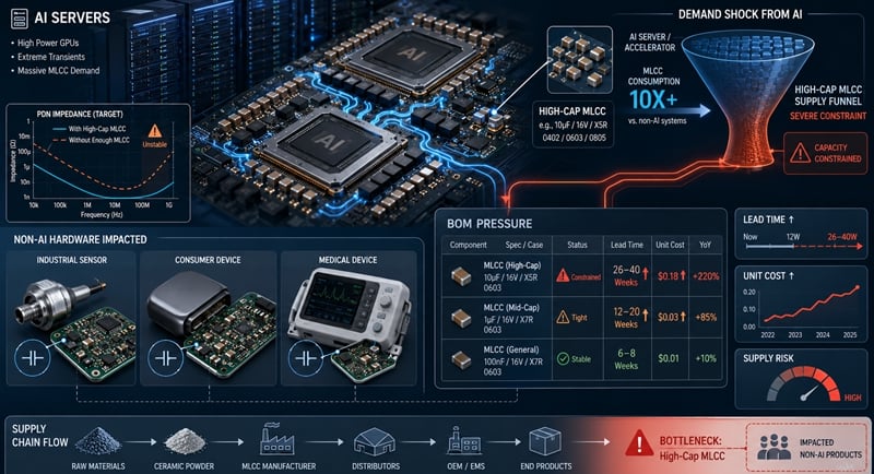 AI server racks and accelerator boards consuming large quantities of high-capacitance MLCC capacitor