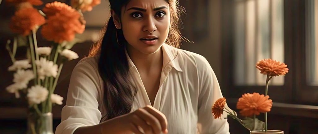 A woman pushing away a plate of food