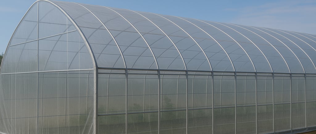 a large green house with a large glass door