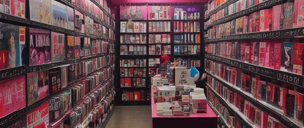 A vibrant, colorful display of intimate products arranged neatly, reflecting the playful and inviting spirit of homanias.