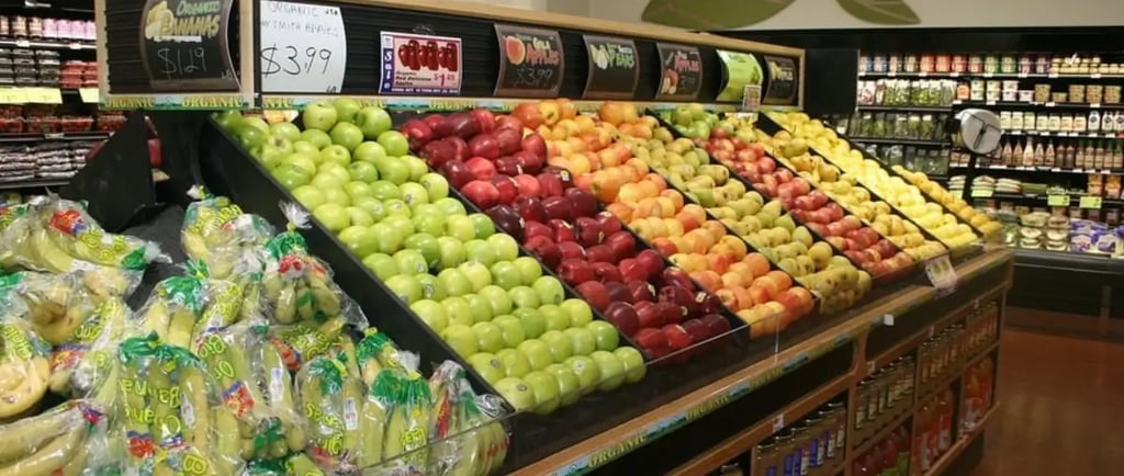 European supermarket with community green space
