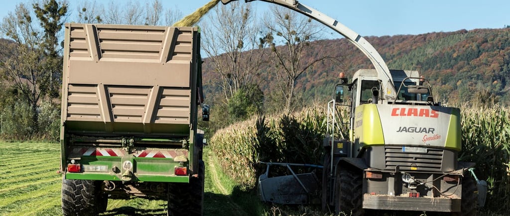a tractor with a trailer and a trailer in a British grower farm