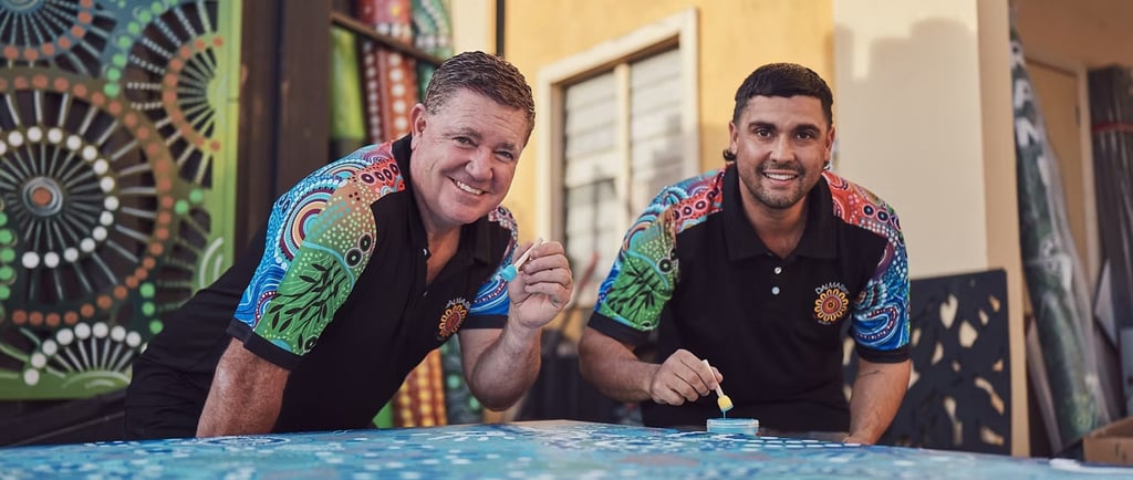 Woolworths Western Australia's two men sitting at a table with a table cloth; when 