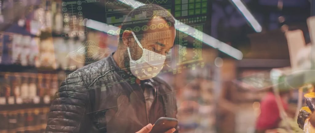 image about retailer cybersecurity where a man wearing mask in a retail store