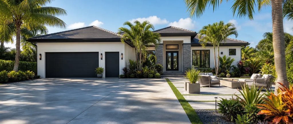 Florida home with a new concrete driveway and patio