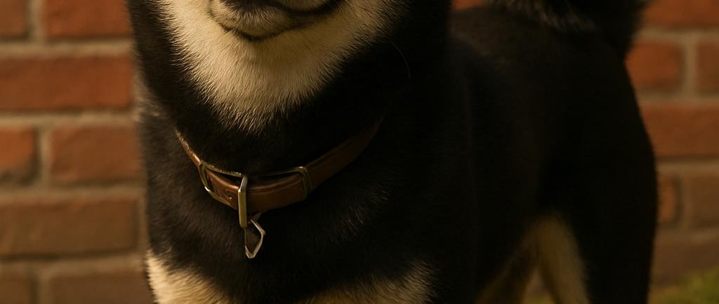 a dog is standing in the grass