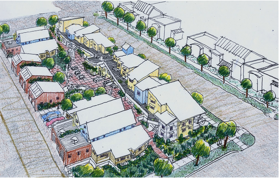 A sketch of a cohousing community in Boulder, CO (Source: cohousing.org)