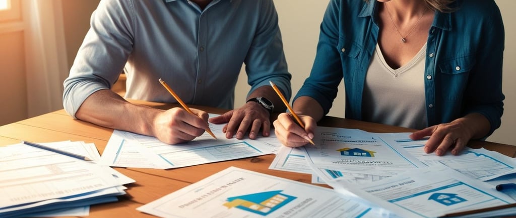 image of husband and wife reviewing papers, writing an offer to buy a Catonsville house