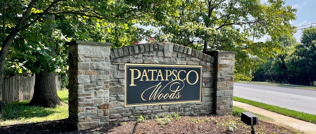 image of Patapsco Woods neighborhood sign in Catonsville