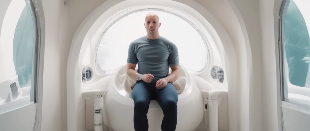 a man riding a hyperbaric chamber wellness estetic