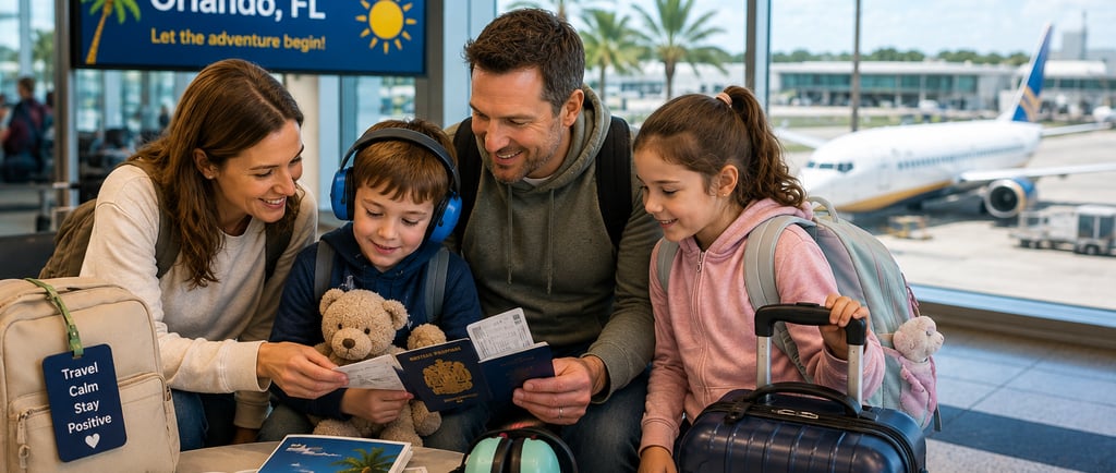 Family preparing for a Florida holiday at the airport with a neurodiverse child