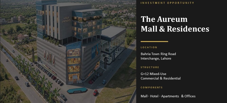 Aureum Mall & Residences Bahria Town Lahore  Aureum Mall & Residences is a modern mixed-use project 