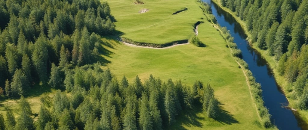 a rocky outcropping in the middle of a green valley