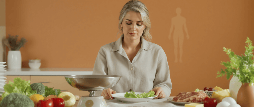 Cibi freschi e vari su un piano cucina, simbolo di nutrizione equilibrata contro le restrizioni che 