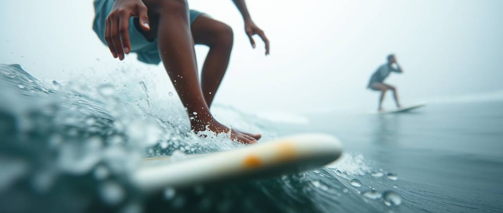 a man riding a surfboard on a wave