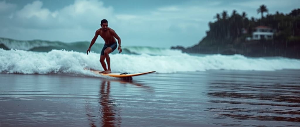 a man is surfing on a surfboard in the ocean
