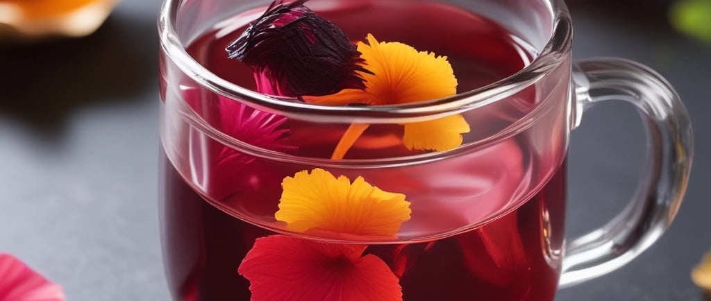 a cup of tea with flowers in a cup of tea
