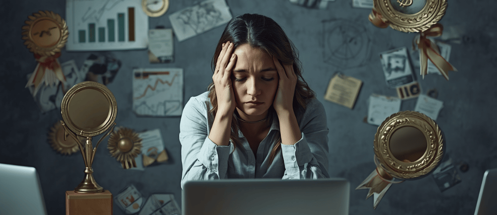 Woman sitting alone in reflection after success feels empty
