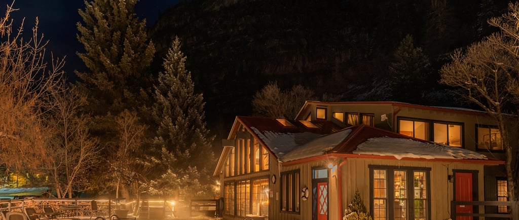 Ouray, CO real estate commercial property branding outdoor mineral pool at twilight